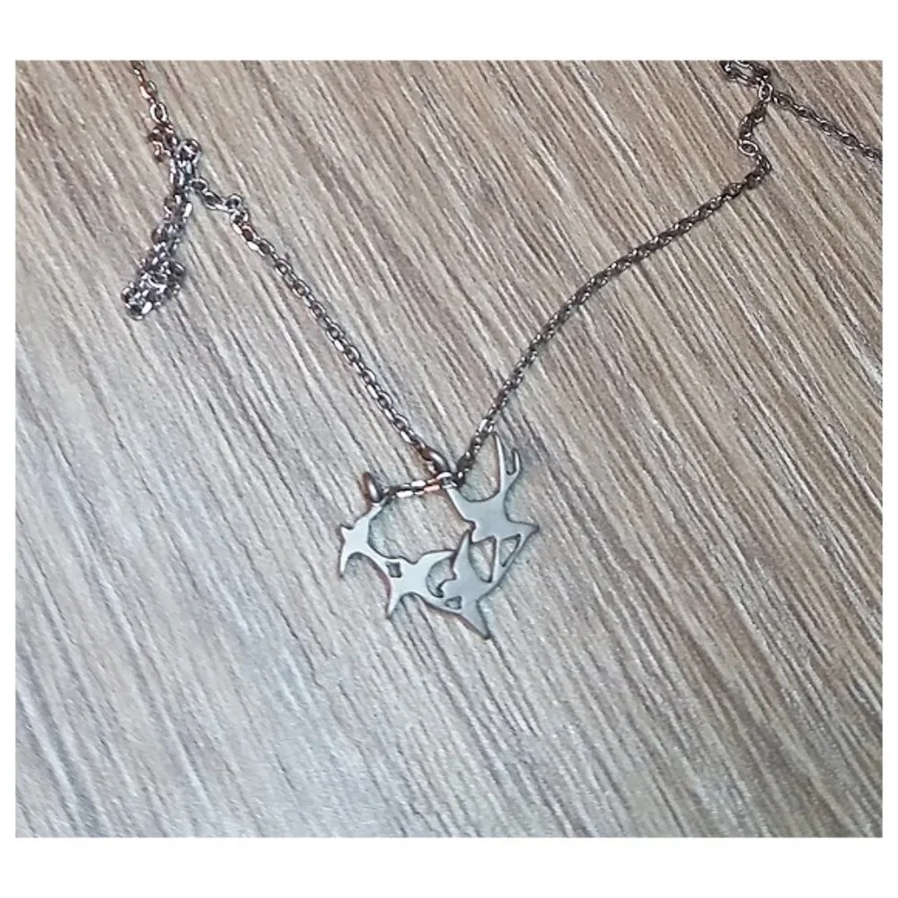 Sterling Silver 925 Flying Birds Pendant Modernist Style Necklace Sign JJ